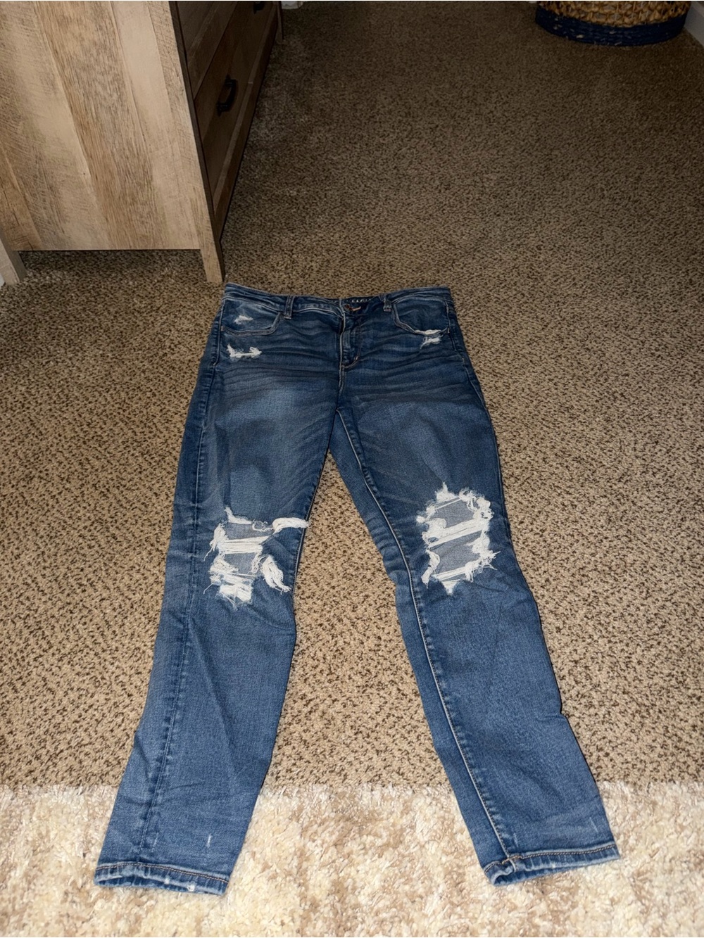 American Eagle Outfitters High-Rise Distressed Dark Blue Jeans